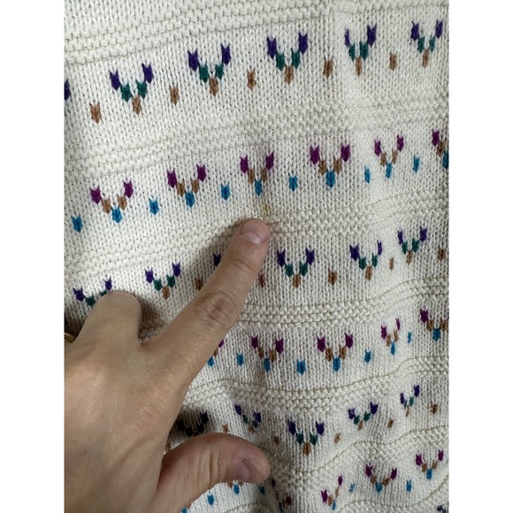 Vtg Isle Of Cotton Cream Colorful Geometric Retro Grandpa Sweater Sz XL Fits L - Picture 5 of 8